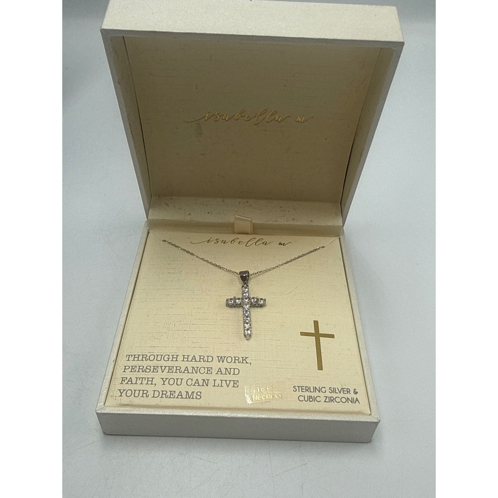 Isabella‎ M Sterling Silver Cubic Zirconia Cross Necklace 16+2 Inch Religious